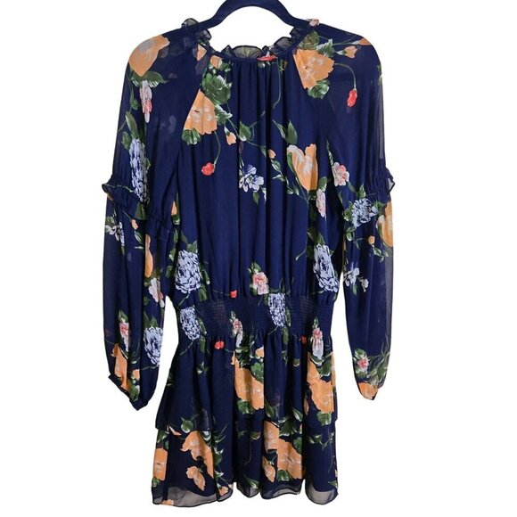 Club Monaco Abbygail Silk Floral Dress Navy Multicolor Size 4 - Picture 3 of 9